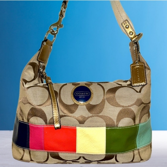 Coach Signature Multicolor Patent Leather Colorblock Bag. - Picture 1 of 6